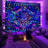 Blacklight Sun and Moon Tapestry Glow in The Dark Neon Hippie Bohemian Tapestries for Bedroom Aesthetic UV Reactive Purple Celestial Tie Dye Tapestry Wall Hanging for Living Room Dorm (40'' × 30'')