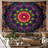 PSYHILAR Blacklight Trippy Mandala Tapestry, Boho Black Light Posters for Adults UV Reactive Room Decor for Bedroom Wall (60 x 50 Inches)