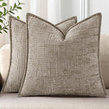 decorUhome Chenille Fall Throw Pillow Covers 18x18 Set of 2, Soft Textured Slubby Modern Decorative Pillow Covers with Elegant Design for Couch, Sofa, Living Room, Oatmeal