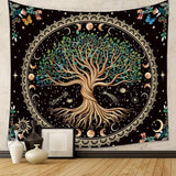 Moon Phase Tree of Life Tapestry Nature Flower Plant Butterfly Tapestries Boho Mandala Spiritual Tapestry Aesthetic Wall Hanging for Home Decor Bedroom Living Room Dorm Decor (35.44" x 47.25", Blue)