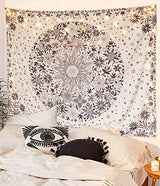 Neasow Bohemian Tapestry Wall Hanging, Beige White Floral Tapestry with Dotted Daisy Medallion Print Bedroom Boho Hippie Home Decor, 36×48 inches