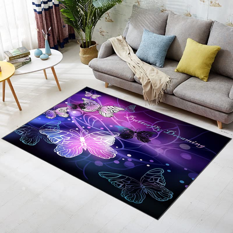 Sunnycitron Purple Butterfly Area Rugs Girls Player Rug Room Decor Teens Room Mat Carpet Decor for Bedroom Living Room Playroom Carpet (59"x39")