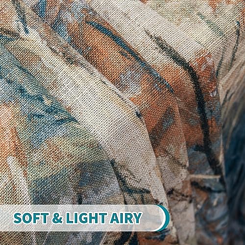 MEETSKY Blue Curtains 84 Inch Long for Living Room - Branches Pattern Printed Curtain Light Filtering Thick Linen Textured Grommet Drapes for Bedroom, 52" x 84", Blue, 2 Panels
