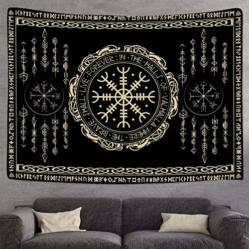 F-FUN SOUL Nordic Vikings Tapestry, Large 40x30inches Soft Flannel, Vegvsir Symbol Amulet Celtic Rune Scandinavian Aesthetic Mythology Tapestry Wall Hanging for Bedroom Living Room Decor GTZYFS1738