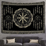 F-FUN SOUL Nordic Vikings Tapestry, Large 40x30inches Soft Flannel, Vegvsir Symbol Amulet Celtic Rune Scandinavian Aesthetic Mythology Tapestry Wall Hanging for Bedroom Living Room Decor GTZYFS1738