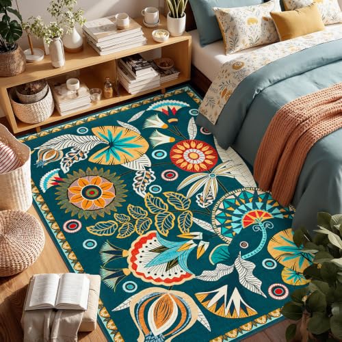 Joydeco Egypt Floral 3x5 Entryway Rug, Washable Boho Hallway Kitchen Rug