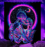 TUGCAY Blacklight Skull Tapestry Glow in the Dark Tapestry Kissing Lovers Tapestries Skeleton Neon Trippy Moon Stars Vertical Posters Wall Hanging Decor for Bedroom Aesthetic – 51.2” x 59.1”