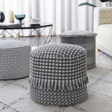 MOCOFO Decoration Pouf Cover Unstuffed Round for Living Room, Cotton Woven Poufs ，Ottoman Foot Stool（Grey Stripes,40x40x25cm）