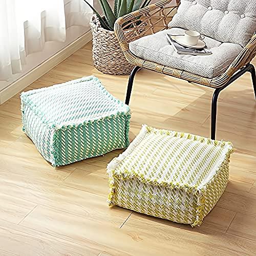 MOCOFO Decoration Cotton Unstuffed Woven Pouf Covers Square Footstool Pouf Ottoman for Living Room,Bedroom,Patio(Yellow,40x40x20cm)