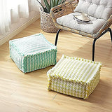 MOCOFO Decoration Cotton Unstuffed Woven Pouf Covers Square Footstool Pouf Ottoman for Living Room,Bedroom,Patio(Yellow,40x40x20cm)