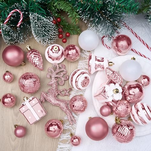 Joiedomi 66 Pcs Pink Christmas Balls Ornaments Set, Christmas Tree Ornaments Shatterproof Plastic for Xmas Hanging Decoration, Holiday Party Decoration
