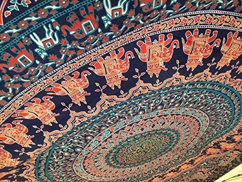 Bless International Indian-hippie-gypsy Bohemian-psychedelic Cotton-mandala Wall-hanging-tapestry-multi-color Large-mandala Hippie-tapestry (Golden Blue, King (88x104Inches)(225x265Cms))