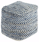 Signature Design Ashley Chevron Handmade Woven Denim Pouf and Decorative Pouf Bundle, Blue and White
