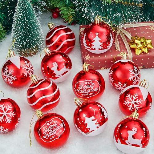 Joiedomi 24 Pcs 2.3” Red & White Christmas Ball Ornaments, Shatterproof Plastic Christmas Tree Ornaments, Hanging Decor for Wreath Garland Party Weddings Holidays