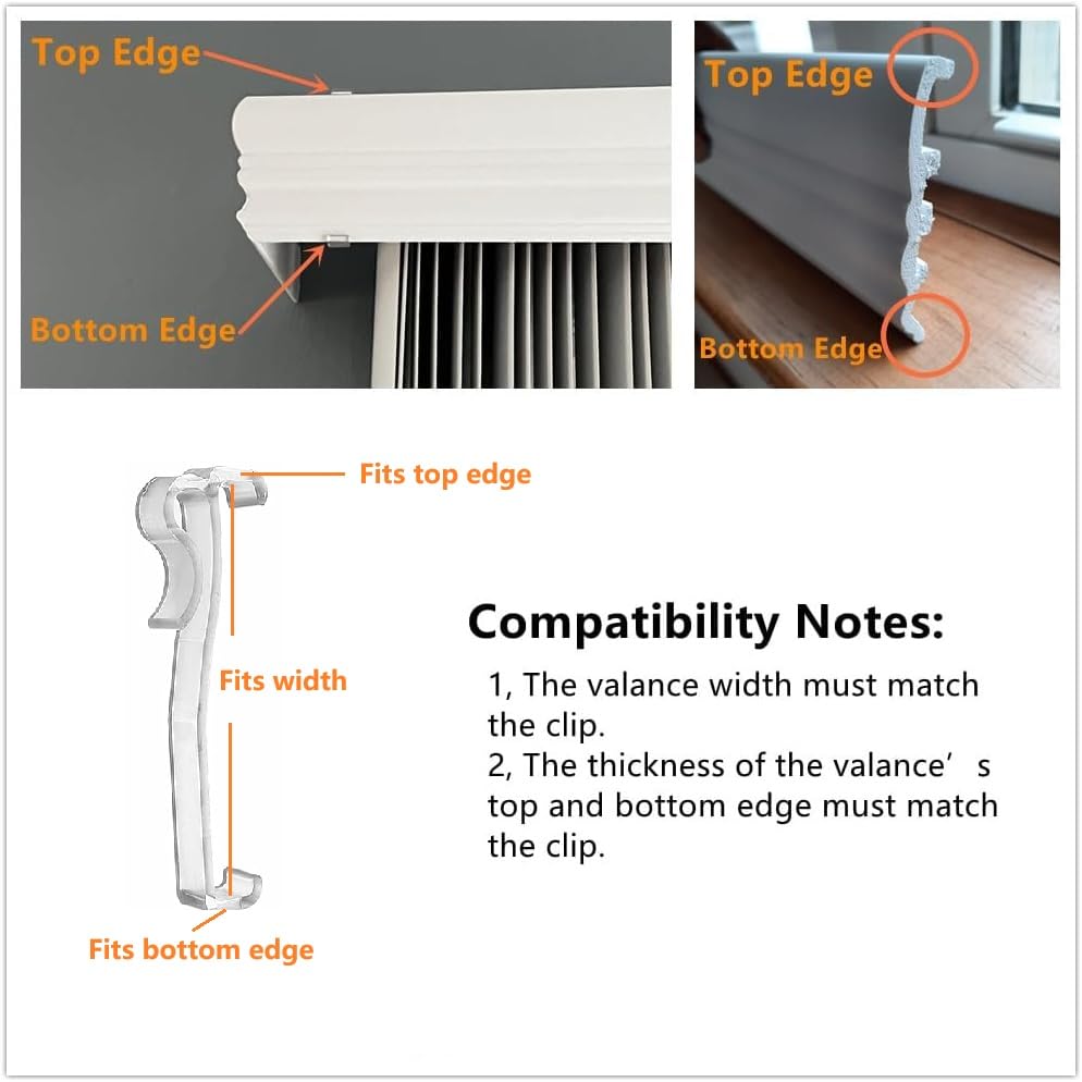 Valance Clips 6pcs 3'' Window Blinds Hidden Clip Clear Plastic for Horizontal Blinds Valance Retainer Holder