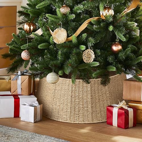 Hommtina Christmas Tree Collar- 26",Christmas Tree Base Christmas Tree Basket Collar for Home, Living Room,for Covering Tree Stand (Burlywood, 26 in)