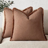 Foindtower Decorative Linen Fringe Throw Pillow Covers 22×22 Inch,Rust