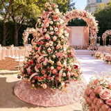 yuboo Rose Gold Summertree Skirt, 48 Inch Sequin Glitter Pink Tree Skirt Mat for Party Wedding Birthday Decor Decorations for the Home