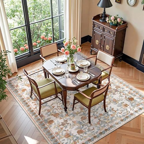 jinchan 5x7 Floral Vintage Washable Living Room Area Rug, Orange