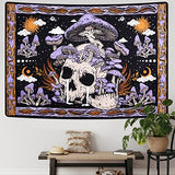 Uspring Mushroom Skull Wall Tapestry - Skeleton Leaves Hippie Large Purple for Bedroom, Wall Hanging (59.1 x 82.7 inches)