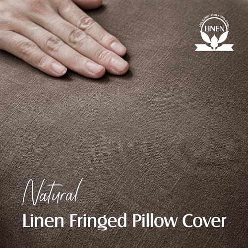 Foindtower Decorative Linen Fringe Throw Pillow Covers 22×22 Reddish Brown