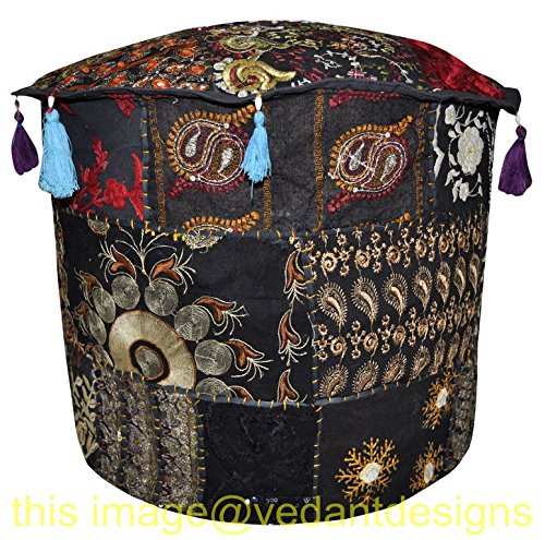 Vedant Designs Indian Patchwork Pouf Cover Indian Living Room Pouf, Decorative Ottoman,Embroidered