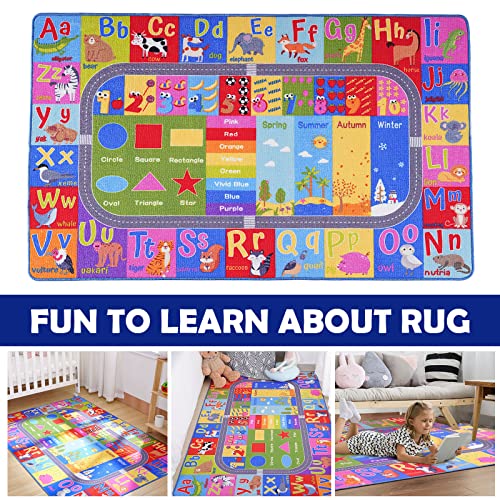 Kids Rug for Playroom Classroom, ABC Alphabet Numbers Play Toddlers Rugs, 3x5 Learning Educational Bedroom Floor Mat, Washable Baby Carpet for Boys Room, Nursery, Preschool, Daycare