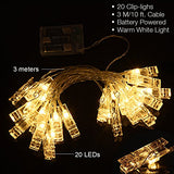 Photos Clips String Lights 20 LED Battery Operated Fairy String Lights for Bedroom Hanging Photos, Room Decor for Teen Girls, Thanksgiving Christmas Wedding Decorations(10FT Warm White)