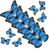AQUEENLY Monarch Butterfly Decoration 4.72'' Blue Butterflies for Crafts Premium Fake Butterflies Wall Decor for Room, Home, Wedding, Party (12 Pcs)