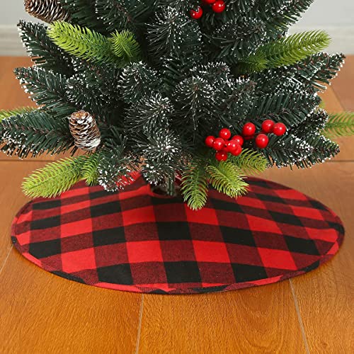 Sattiyrch Small Christmas Tree Skirt 18in, Red Black Buffalo Check Christmas Tree Skirt for Holiday Christmas Decorations (Red Black Buffalo Check, 18in)