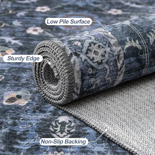 Tangsoo 2x4 Washable Runner Rug for Entryway,Vintage Blue Floral Entry Rug