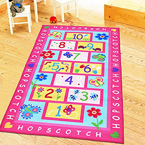 HUAHOO Pink Girls Rug - Hopscotch, Children's, Baby Nursery, Kids, Carpet - Girls Bedroom, Playroom, School Classroom, Learning, Educational (31.5''x47'')