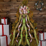 Tigeen Large Christmas Tree Bow Topper 52 x 12 Inch Red Green White Polka Dot Tree Topper Xmas Wreath Bow with Glitter Streamers for Christmas Party Indoor Outdoor Decoration Favor Supplies