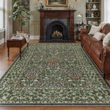 3x5 Washable Area Rug for Living Room, Vintage Floral, Olive Green