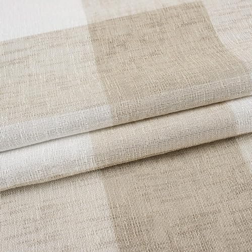 DriftAway Buffalo Plaid Blackout Curtains Linen Textured Farmhouse Double Layer Thermal Insulated Yarn Dyed Woven Checkered Gingham Grommet Drapes for Living Room 2 Panels Each 52W x 84L Taupe