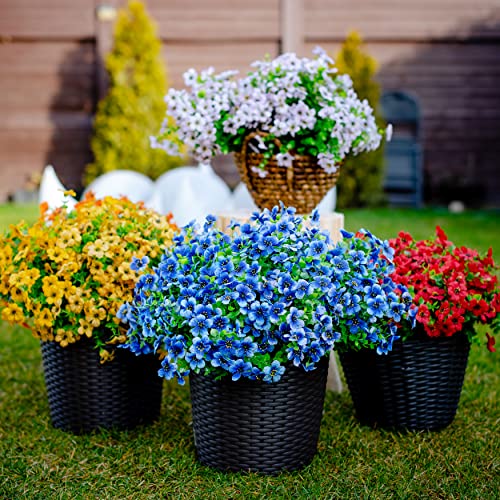 AXYLEX Artificial Flowers for Outdoors, 16 Bundles Fake Plants (Blue) | UV resistant faux plastic flowers, no fade artificial greenery – garden, patio, porch & home