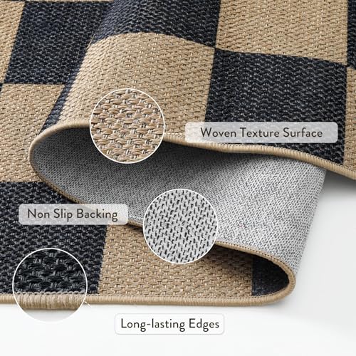 Lahome Checkered Easy Jute Kitchen Runner Rug, 2x8 Outdoor Rugs Washable