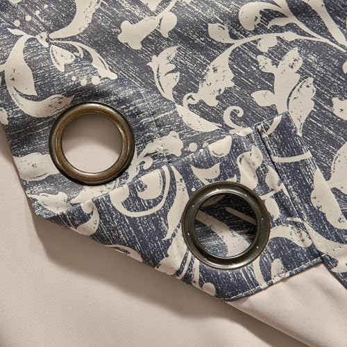 jinchan Vintage Curtains 84 Inch Long Cream Scroll Floral Blue Curtians for Living Room Bedroom Room Darkenign Drapes Thermal Insulated Classic Traditional Privacy Grommet Top 2 Panels