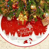 Christmas Tree Skirt Red Xmas Tree Ornaments for White Soft Plush Christmas Tree Mat with Snowy Pattern for Decorations Holiday Party 48 inches
