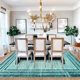 Lahome Amabel Abstract Teal 8x10 Area Rugs for Living Room, Washable Modern Bedroom Rug 8x10 Stain Resistant, Low-Pile Soft Minimalist Bordered Large Indoor Carpet for Office Dining Room
