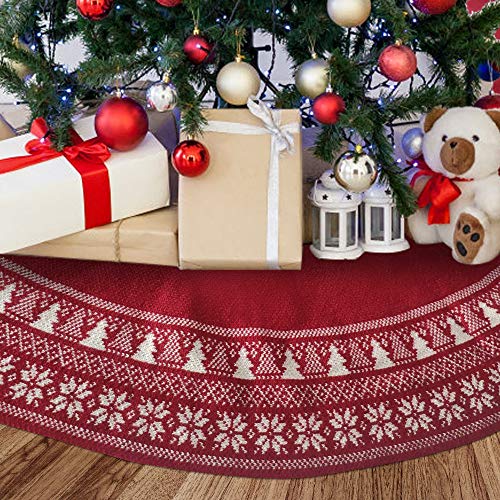 Christmas Tree Skirt, Christmas Decorations,Knitting Wool Retro Small Snowflake Xmas Tree Skirt Decorations,Can be Used as a Shawl.(48 Inch,Red)…