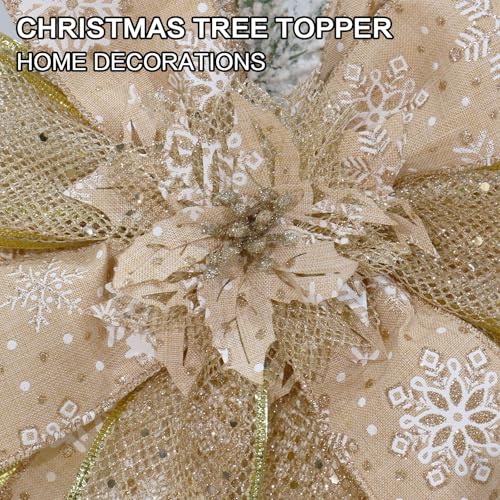 Christmas Tree Topper, Bow Large Christmas Bow Tree Topper, for Xmas Ornament Holiday Home Wedding Thanksgiving Indoor/Outdoor Decoration (Gold)