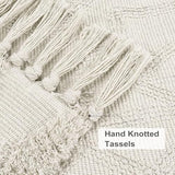 Uphome Boho Bathroom Rug 2' x 3', Washable Small Farmhouse Bedroom Rugs with Tassels, Beige Geometric Bath Mats for Home Decor, Cotton Woven Moroccan Tufted Throw Rug for Entryway Front Door Kitchen