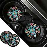 2pcs Turtle Flowers Car Coasters, 2.75-in Ocean Blue Theme Car Cup Holder Coaster Mats for Car Vehicles & Home Desk, Car Interior Accessories for Women & Men