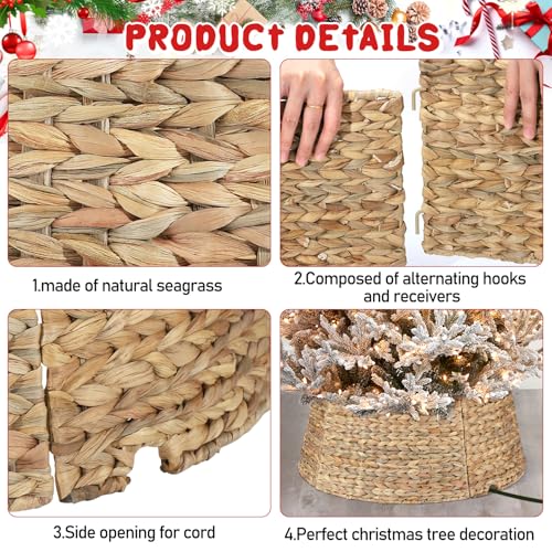 5-Piece Rattan Christmas Tree Collar - 26" Rustic Farmhouse Tree Skirt- Xmas Tree Base Cover for Christmas Decoration- Woven Holiday Tree Ring Accessory for Home, Living Room (Natural, 26 in)