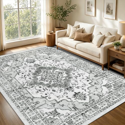 5x7 Washable Area Rug for Living Room, Light Grey