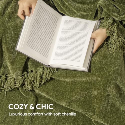 RECYCO Chenille Throw Blanket for Couch, 50"x60", Loden Green