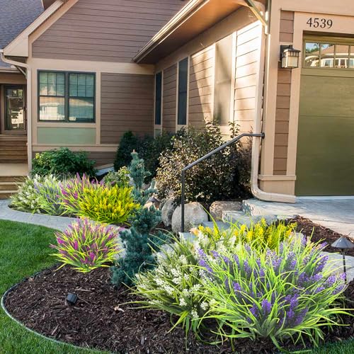 Grunyia 20 Bundles Artificial Plants Outdoor Fake Monkey Grass with Flowers (White)