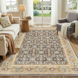 Washable Area Rug 5x7 Non-Slip Floral Boho Carpet, Floral Brown