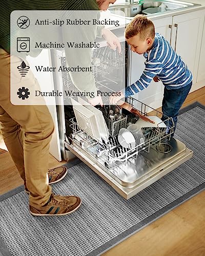 PADOOR Extra Large Kitchen Runner Rugs and Mats 2PCS, 2.5'x6'+20"x32",Grey